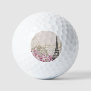 Vintage Eiffel Tower Paris France Romance Rose Golf Balls