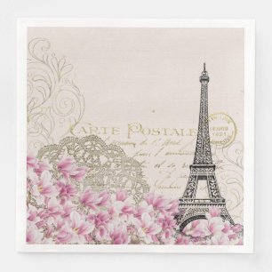 Vintage Eiffel Tower Paris France Romance Rose Napkin