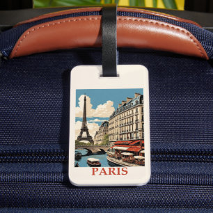 Vintage Eiffel Tower Paris France Seine Cafe Luggage Tag
