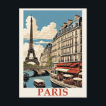 Vintage Eiffel Tower Paris France Seine Cafe Postcard<br><div class="desc">Anyone would love to receive this vintage French travel postcard featuring a retro illustration of the Eiffel Tower and a cafe on the Seine river of Paris,  France!</div>