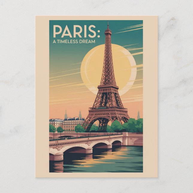 Vintage Eiffel Tower Paris France Seine Travel Postcard (Front)
