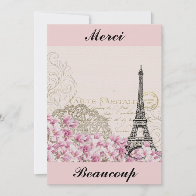 Vintage Eiffel Tower Paris France Thank You (Front)