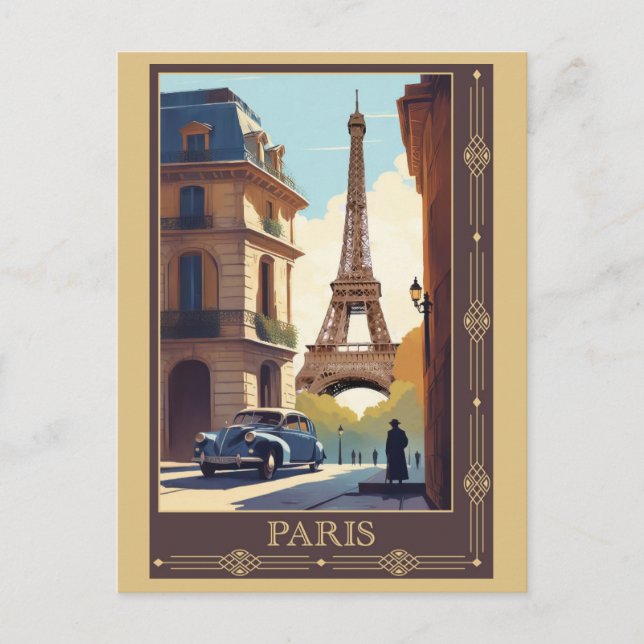 Vintage Eiffel Tower Paris France Travel Postcard (Front)