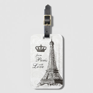 Vintage Eiffel Tower Paris Love Travel Typography Luggage Tag