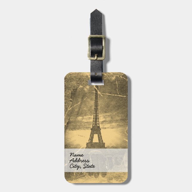 Vintage Eiffel Tower Paris Luggage Tag (Front Vertical)