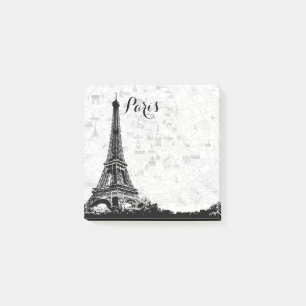 Vintage Eiffel Tower Paris Map Black and White Post-it Notes