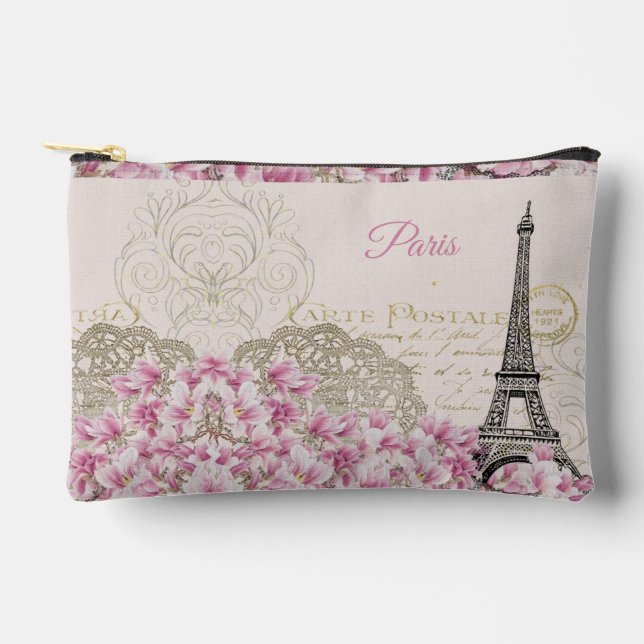 Vintage Eiffel Tower Paris Postcard Accessory Pouch (Front)