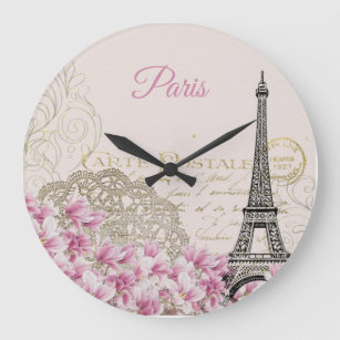 Vintage Eiffel Tower Paris Postcard  Large Clock