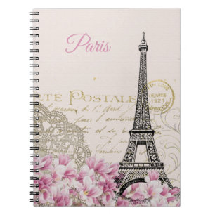 Vintage Eiffel Tower Paris Postcard Notebook