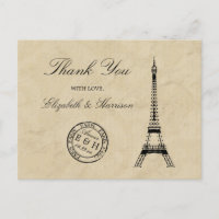 Vintage Eiffel Tower Paris Postmark Thank You