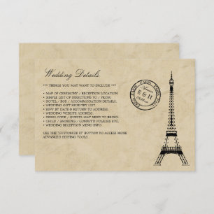 Vintage Eiffel Tower Paris Postmark Wedding Enclosure Card