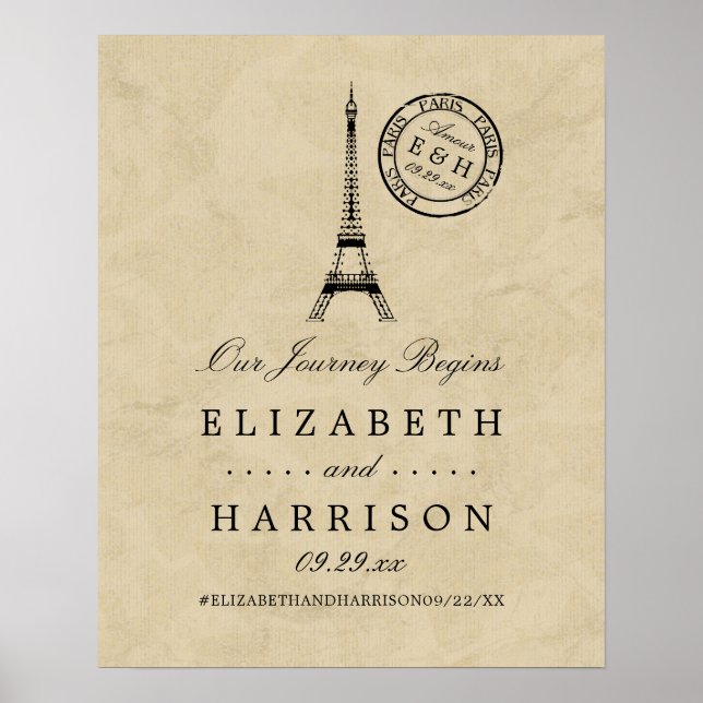 Vintage Eiffel Tower Paris Postmark Wedding Poster (Front)