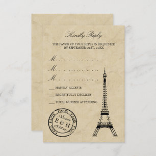 Vintage Eiffel Tower Paris Postmark Wedding RSVP Card
