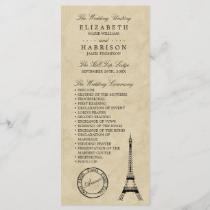 Vintage Eiffel Tower Paris Wedding Programme