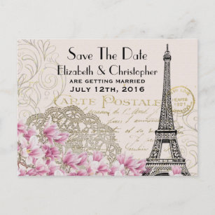 Vintage Eiffel Tower Parisian Style Save The Date Announcement Postcard