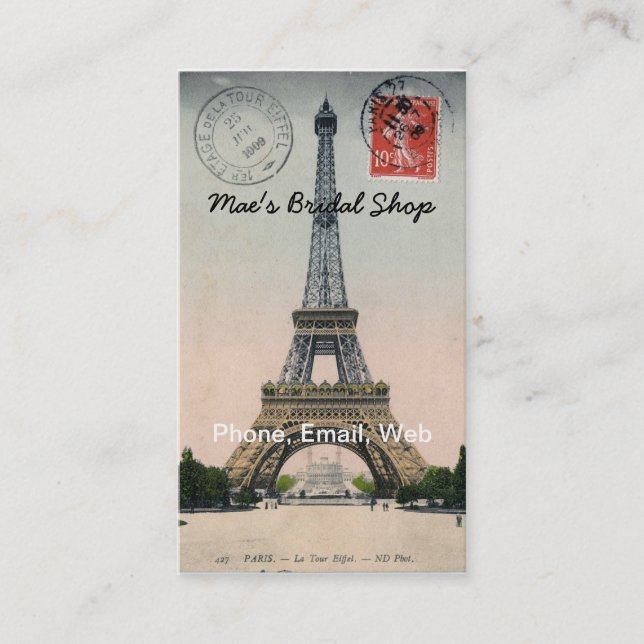 Vintage Eiffel Tower Postcard Business Card (Front)