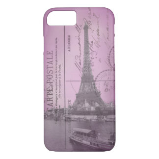 Vintage Eiffel Tower Postcard in Pink iPhone 7 cas iPhone 8/7 Case