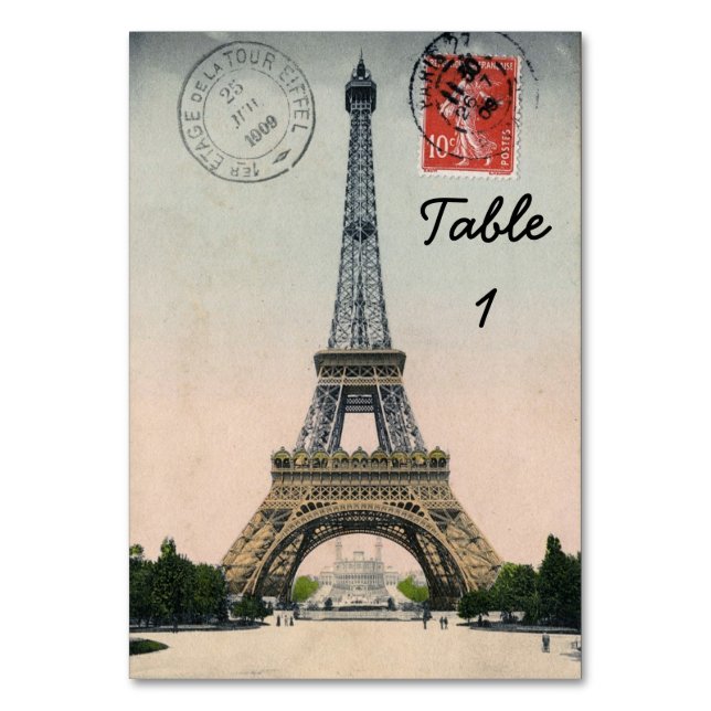 Vintage Eiffel Tower Postcard Table Number (Front)