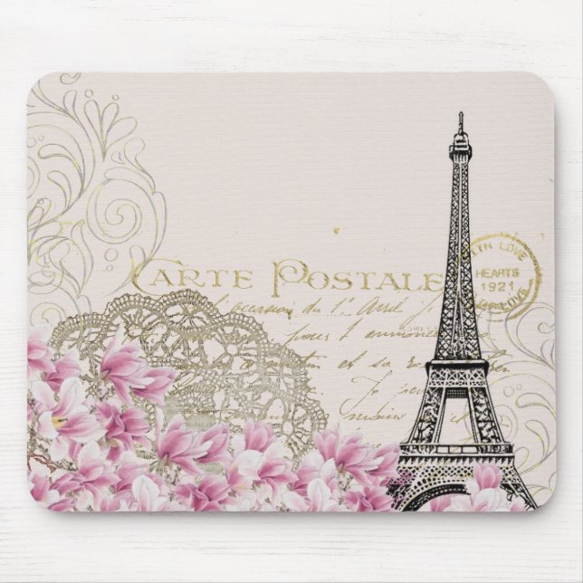 Vintage Eiffel Tower Print Mouse Mat (Front)