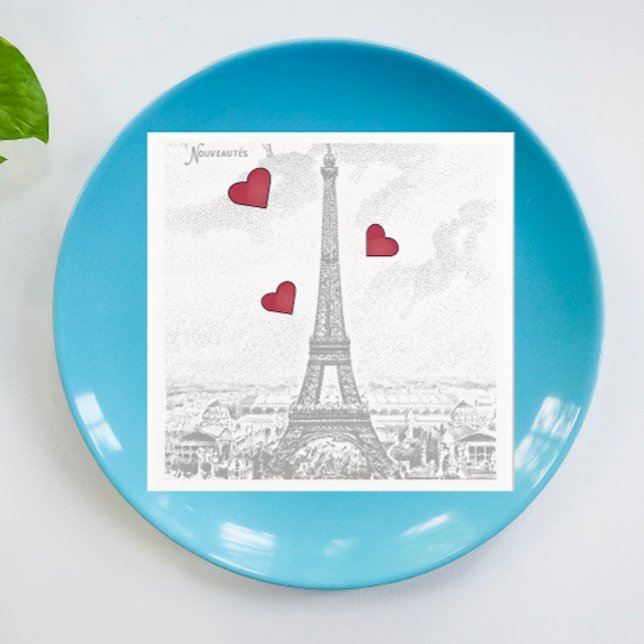Vintage Eiffel Tower -red hearts   Napkin (Creator Uploaded)