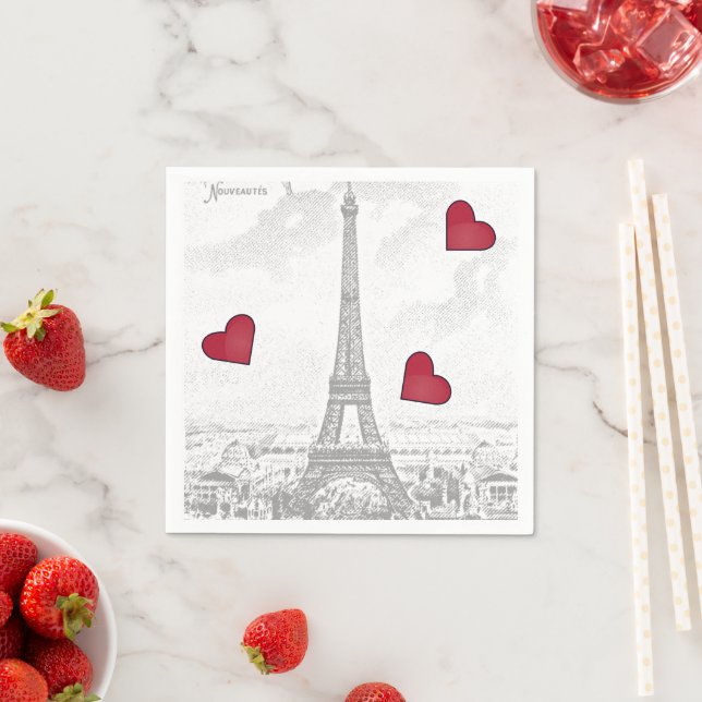 Vintage Eiffel Tower -red hearts Napkin (Insitu)