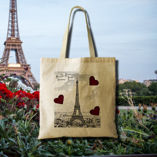 Vintage Eiffel Tower - red hearts Tote Bag
