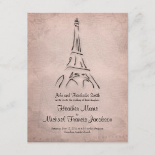 Vintage Eiffel Tower Sepia Wedding Invitation