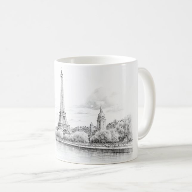 Vintage Eiffel tower, sketch Design Coffee Mug (Front Right)