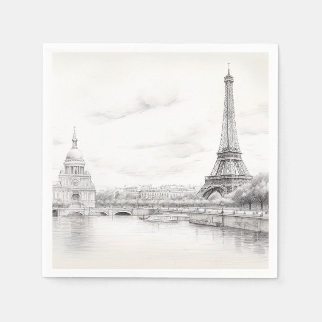 Vintage Eiffel tower, sketch Design Napkin (Front)
