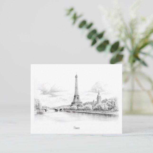 Vintage Eiffel tower, sketch Design Postcard (Standing Front)