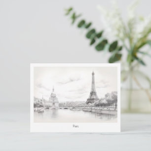 Vintage Eiffel tower, sketch Design Postcard