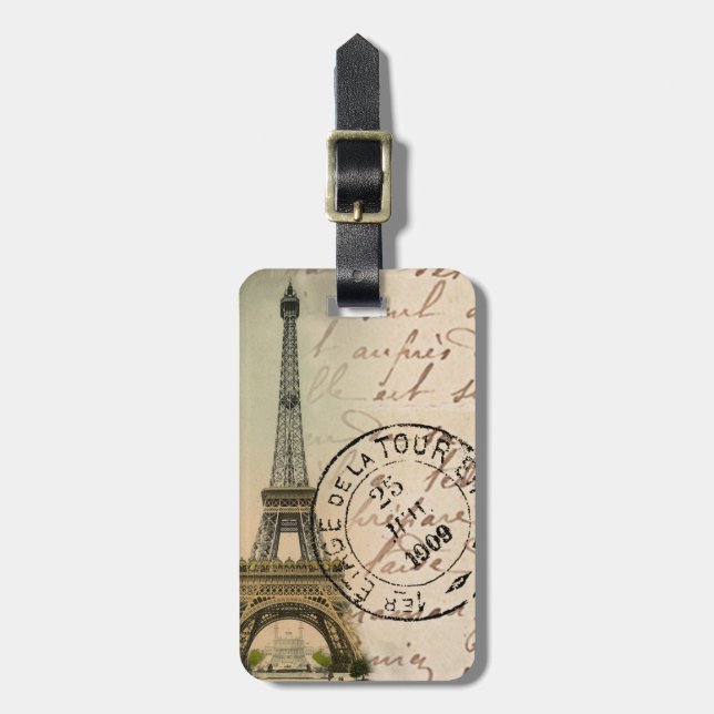 Vintage Eiffel Tower Travel Stamp Luggage Tag (Front Vertical)