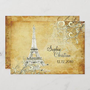 VINTAGE EIFFEL TOWER/VANILLA SWIRLS INVITATION