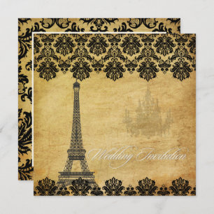 VINTAGE EIFFEL TOWER/VANILLA SWIRLS INVITATION