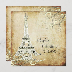 VINTAGE EIFFEL TOWER/VANILLA SWIRLS INVITATION