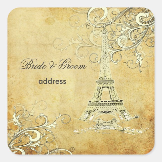 VINTAGE EIFFEL TOWER/VANILLA SWIRLS SQUARE STICKER (Front)
