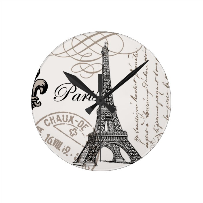 Vintage Eiffel Tower...wall clock Zazzle.co.uk