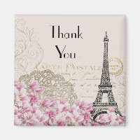 Vintage Eiffel Tower with Pink Flowers Thank You