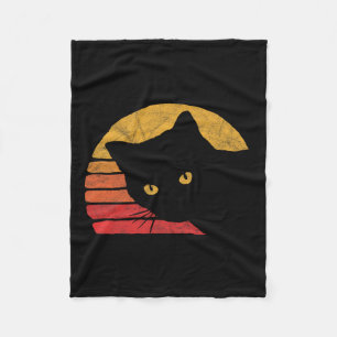 Vintage Eighties Style Cat Retro Distressed Design Fleece Blanket