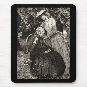 Vintage Elderly Mother and Daughter Mouse Mat