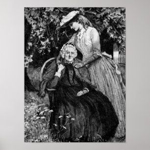 Vintage Elderly Mother Daughter Small Poster