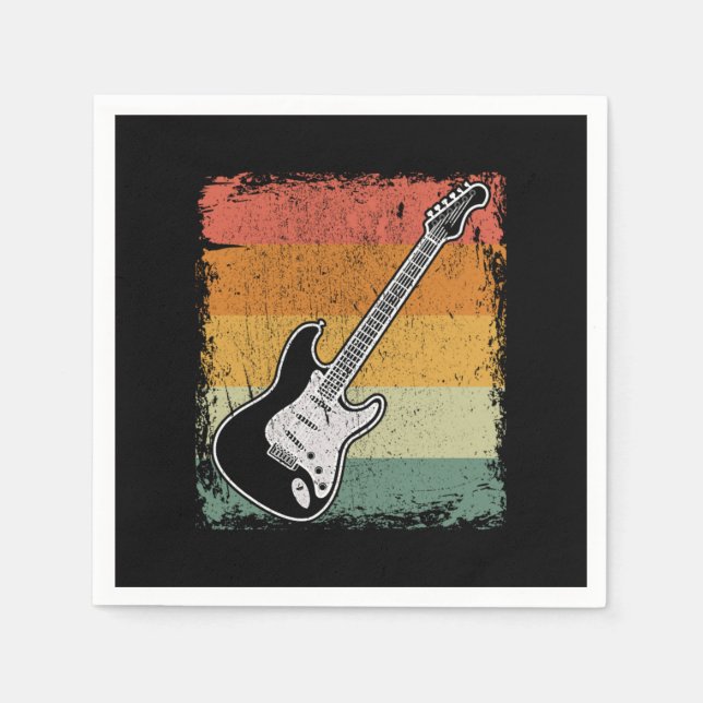 Vintage Electric Guitar Player Music Guitar Gift Napkin (Front)
