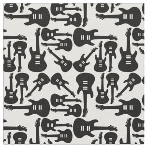 Vintage Electric Guitars Black & White Music Theme Fabric