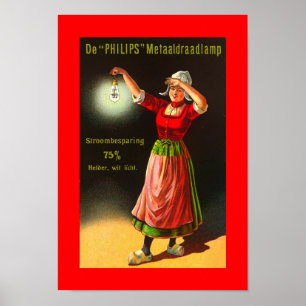 Vintage Electricity Dutch Philips 1910 Dutch Girl Poster