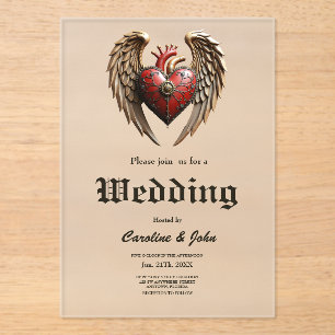 Vintage elegance: an elegant clock and heart. acrylic invitations