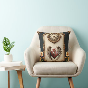 Vintage elegance: an elegant clock and heart. cushion
