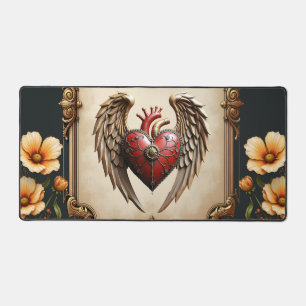 Vintage elegance: an elegant clock and heart. desk mat