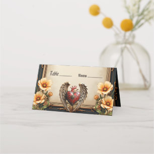Vintage elegance: an elegant clock and heart. place card