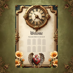 Vintage elegance: an elegant clock and heart.  poster