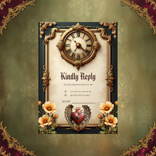Vintage elegance: an elegant clock and heart.  RSVP card